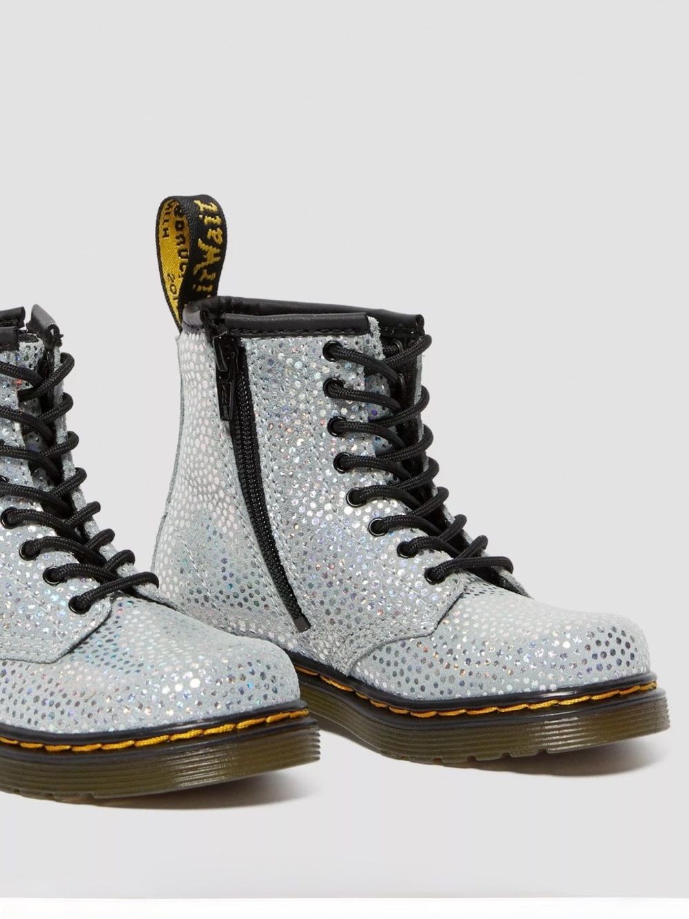 Dr. Martens Girls Youth 1460 J Metallic Silver Suede Lace-Up Boots Size 1